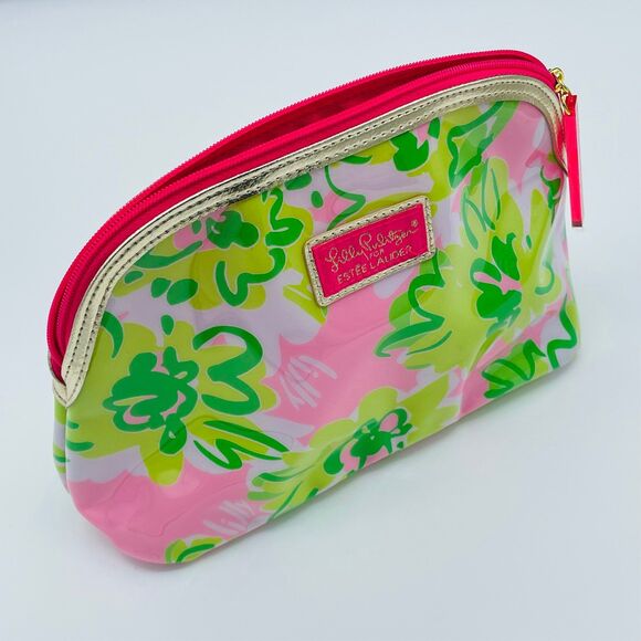 Lilly Pulitzer for Estee Lauder Zipper Make-Up Travel Pouch Bag Pink Green - Picture 1 of 8